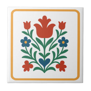 Herz & Blütenblatt Florale Volkskunst Fliese