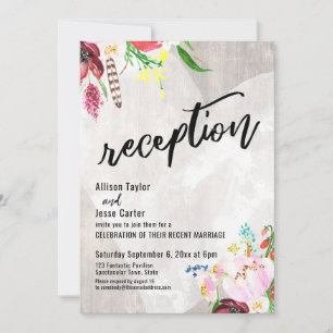 Herz Boho Floral Rustikal Holz Empfang Einladung