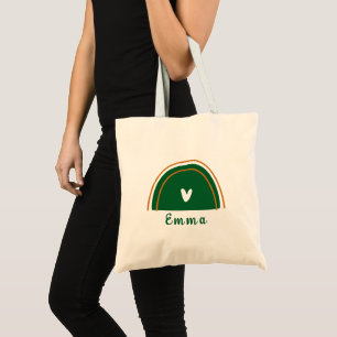 Herz Boho Green Rainbow mit Personalisiertem Namen Tragetasche