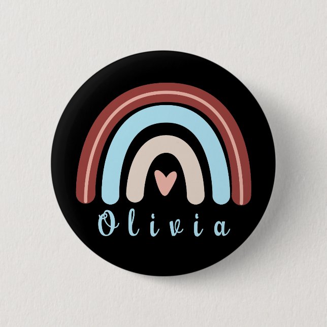 Herz Boho Rainbow mit Personalisiertem Namen Button (Vorderseite)