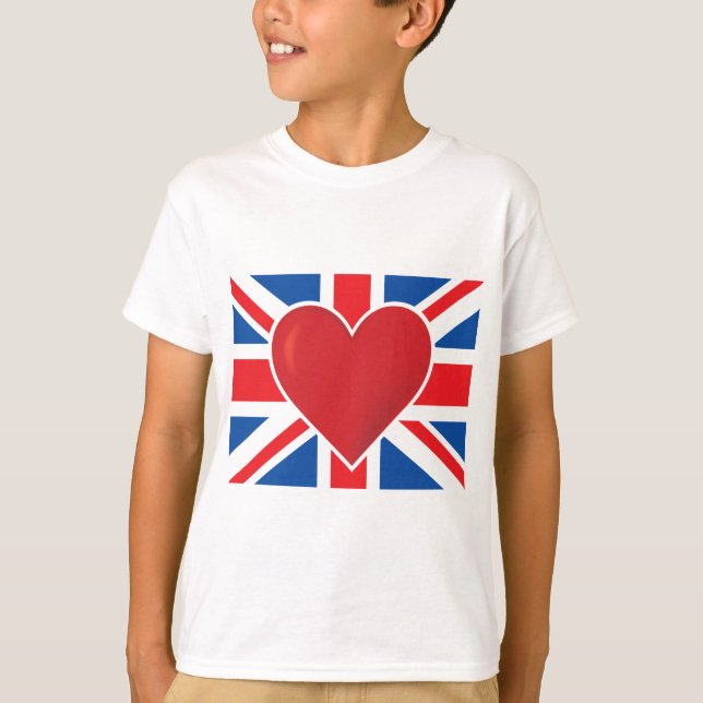 Herz Britische Flagge T-Shirt (Vorderseite)