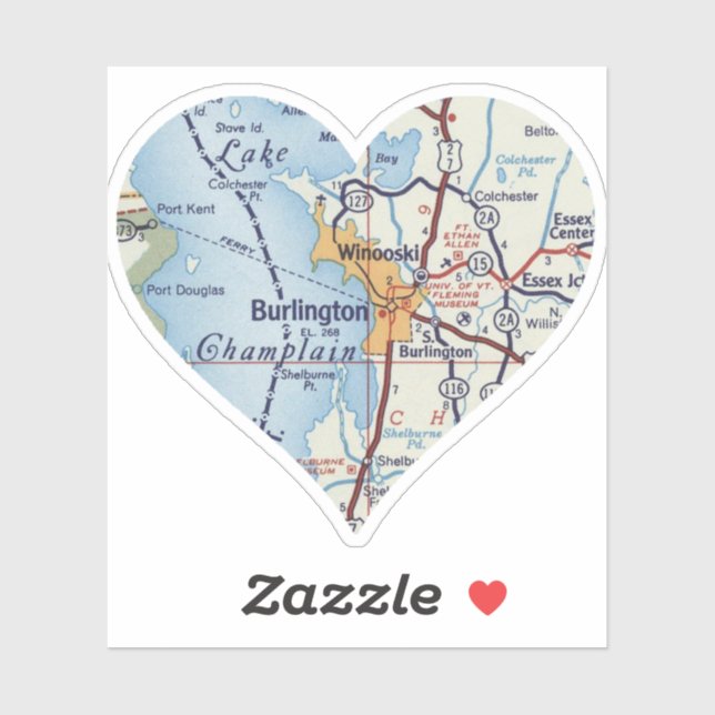 Herz Burlington Vermont und Winooski Aufkleber (Blatt)