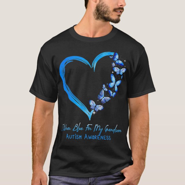 Herz Butterfly Ich trage Blau für meinen Enkel Aut T-Shirt (Vorderseite)
