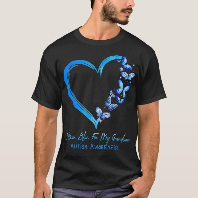 Herz Butterfly Ich trage Blau für meinen Enkel Aut T-Shirt (Vorderseite)