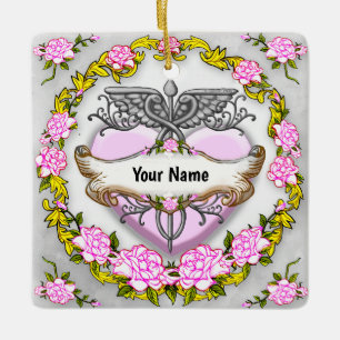 Herz Caduceus Keramikornament