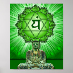 Herz chakra & Buddha Poster
