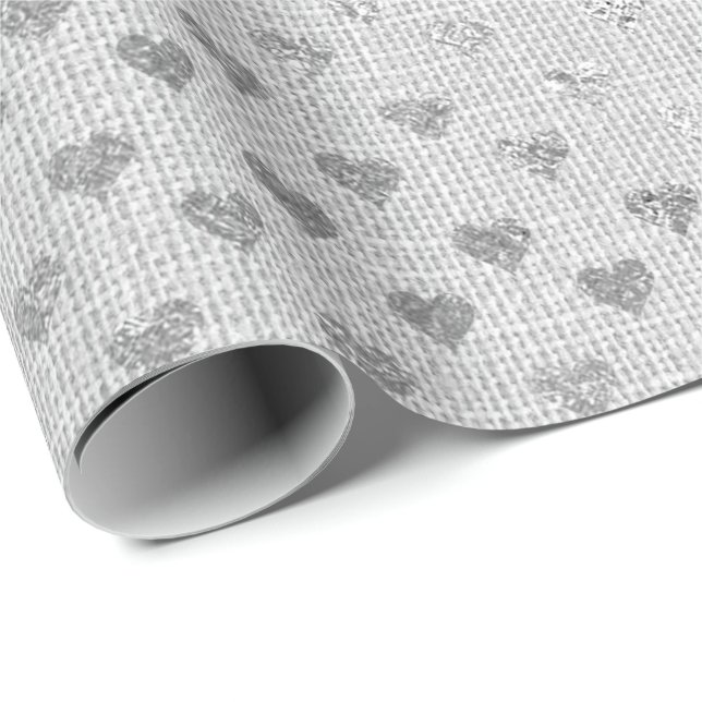 Herz Confetti Silver Gray Monochromatische Linde Geschenkpapier (Rolleneckpunkt)
