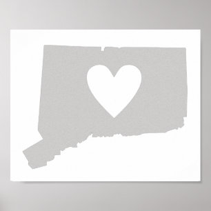 Herz-Connecticut-Staats-Silhouette Poster