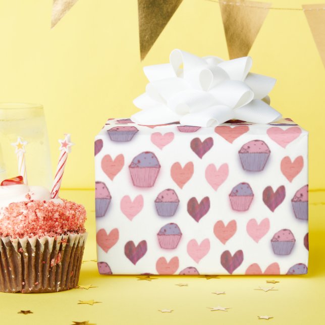 Herz, Cupcakes-Muster Geschenkpapier (Geburtstagsparty)