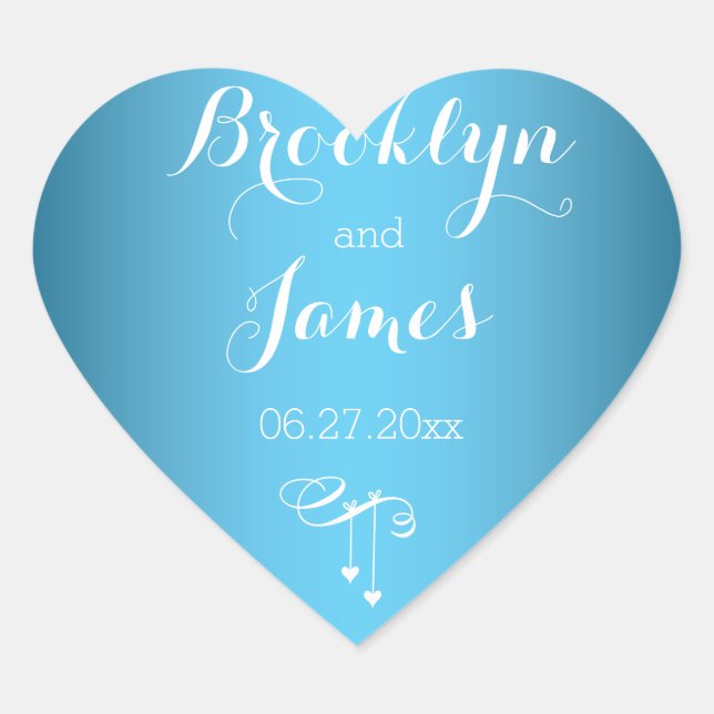 Herz Custom Blue Wedding Sticker mit Herz (Vorderseite)