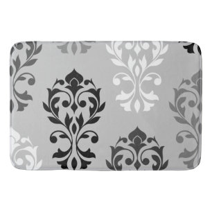 Herz Damask Art I Black Grays White Badematte