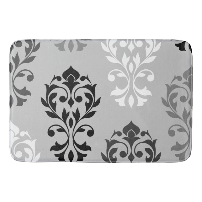 Herz Damask Art I Black Grays White Badematte (Vorderseite)
