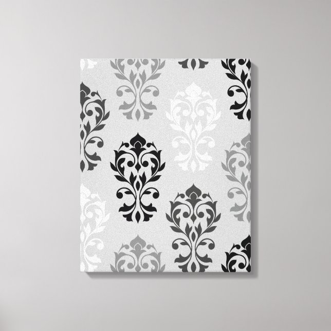 Herz Damask Art Ib Black Grays White Leinwanddruck (Vorderseite)