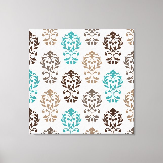 Herz Damask Art Ib Browns Aquamarine Creme Leinwanddruck (Vorderseite)