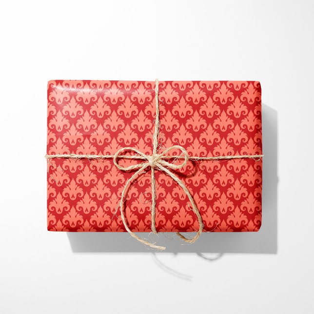 Herz Damask Red & Coral Geschenkpapier (Von Creator hochgeladen)
