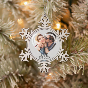 Herz-Dating-Paar-Freundin-Freund-Foto  Schneeflocken Zinn-Ornament