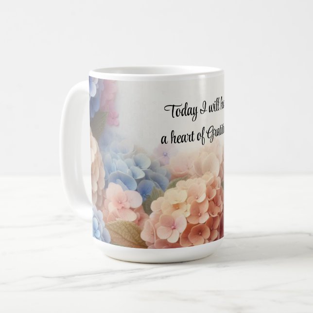 Herz der Dankbarkeit Hydrangeen Kaffeetasse (Vorderseite Links)