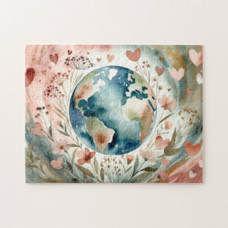 Herz der Gaia - Wasserfarben-Erde-Puzzle Puzzle
