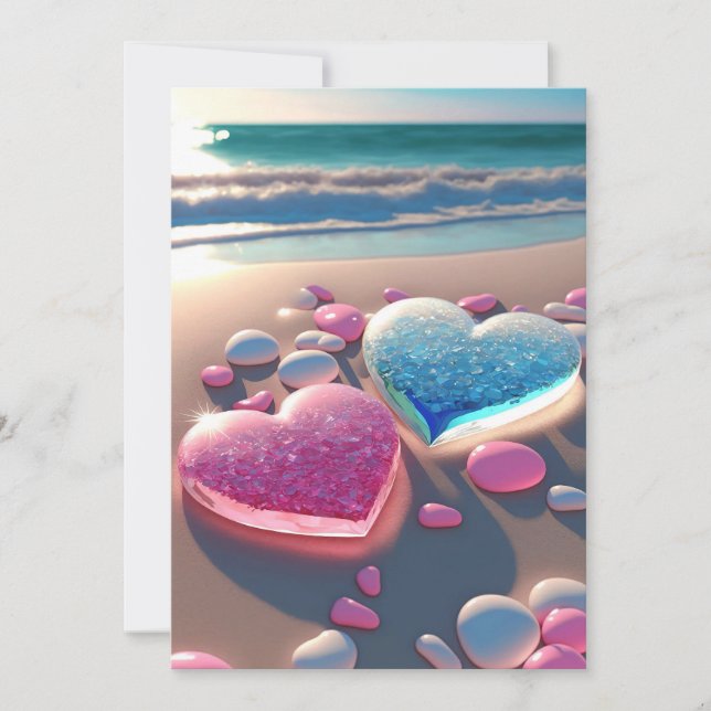 Herz der Küste: Glittering Beach Wedding Invit Einladung (Vorderseite)