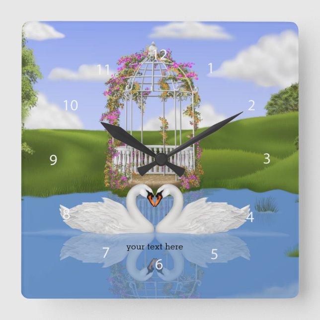 Herz der Schwäne Quadratische Wanduhr (Vorderseite)