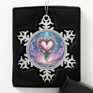 Herz der stillen Magie Schneeflocken Zinn-Ornament