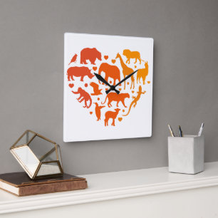 Herz der Tiere, Geschenk für Tierliebhaber Quadratische Wanduhr
