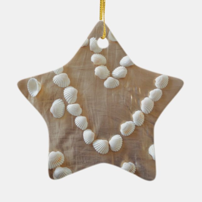 Herz der weißen Muscheln, Liebe des Sommers Beach Keramik Ornament (Hinten)