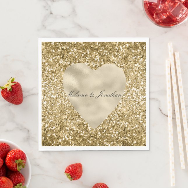 Herz des Goldenen Glitzer Personalisiert Serviette (Beispiel)