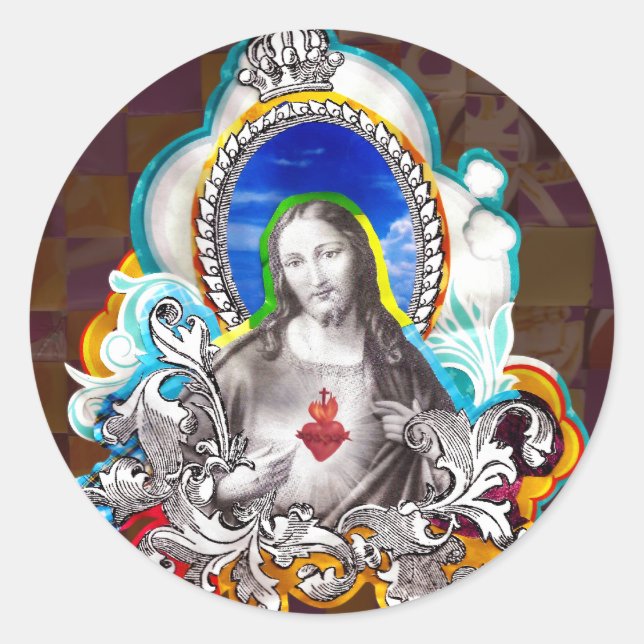 Herz des Jesus heiligt ,(Sacred Heart) Runder Aufkleber (Vorderseite)