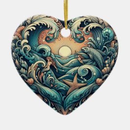 Herz des Meeres: Meerjungfrau und Fisch Keramik Ornament