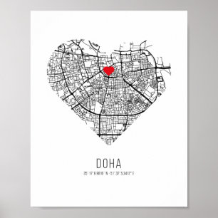 Herz-Doha-Stadtplan (Katar) Poster