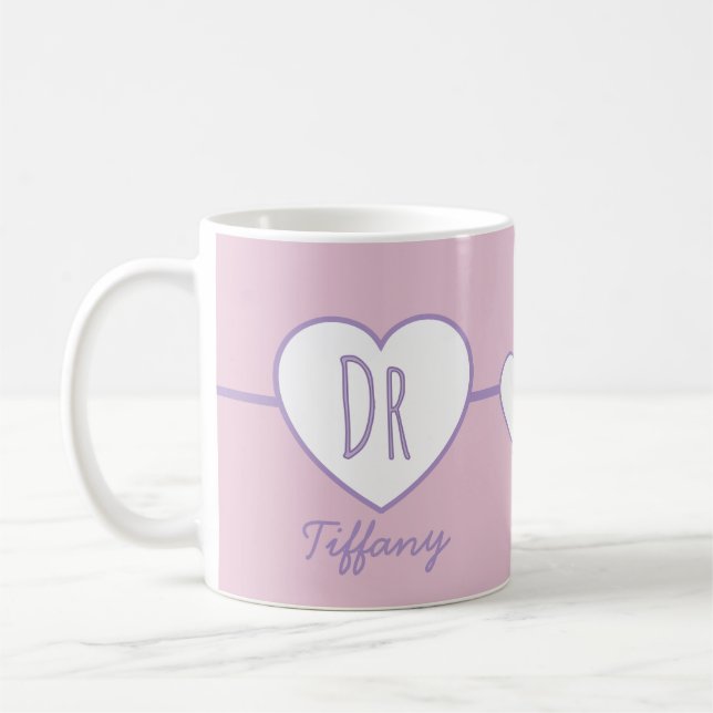 Herz-Doktor rosa und violette Kaffeetasse (Links)