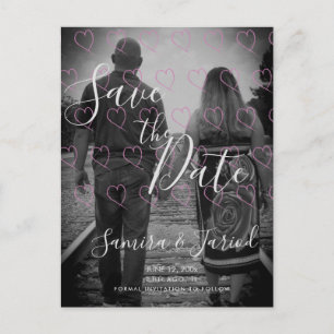 Herz Doodles Rosa Handgezeichnet Save-the-Date Postkarte