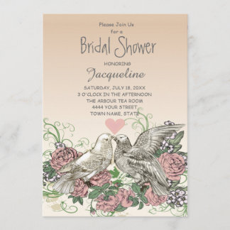 Herz Doves Rose Rosa Romance Brautparty Einladung