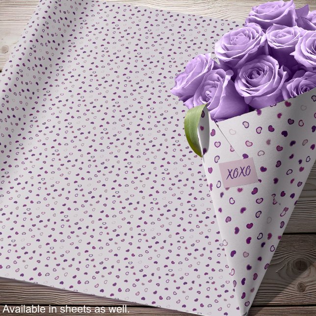 Herz - dunklere Purples on Light Lila - Rolls Geschenkpapier (Hearts - Darker Purples on Light Purple - Rolls Wrapping Paper-roses-by Leapfroglisics Shop)