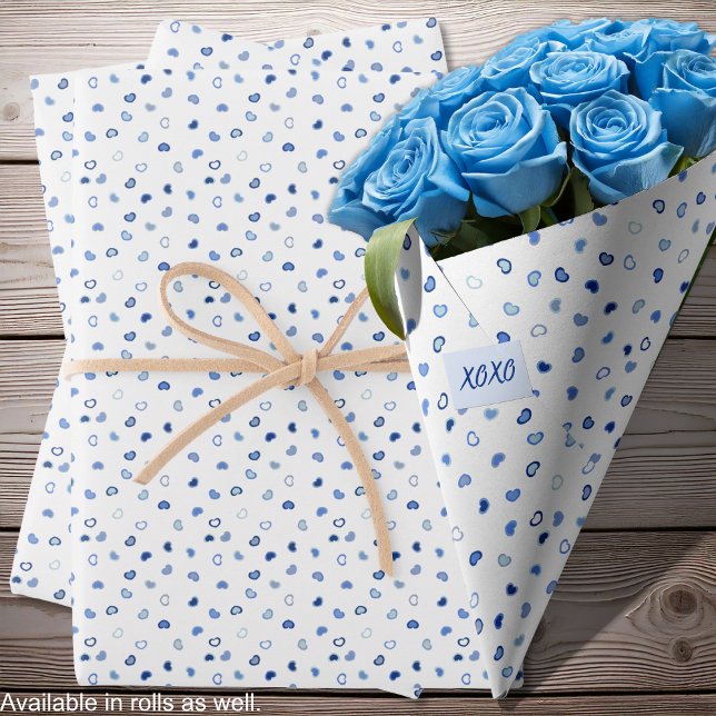 Herz - Dunkles bis helles Blau auf Weiß Geschenkpapier Set (Hearts - Dark to Light Blue on White Wrapping Paper Sheets-roses-by Leapfroglisics Shop)