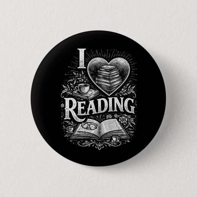 Herz eines Buchliebhabers Button (Vorderseite)