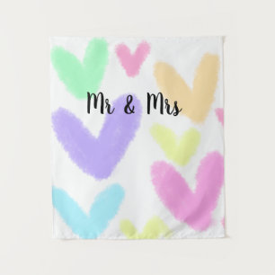 Herz einfache minimale Text Stil Hochzeit Mr & mrs Wandteppich