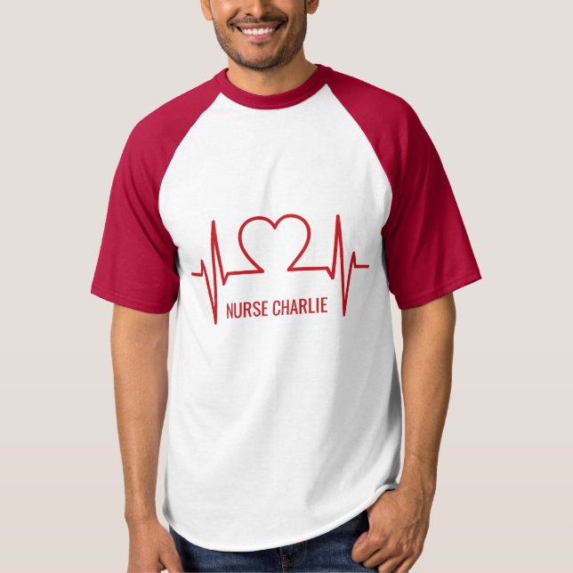 Herz EKG individuelle Name & Beruf Bekleidung T-Shirt (Vorderseite)
