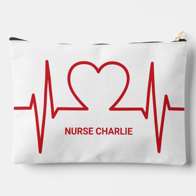 Herz EKG individuelle Name & Beruf Zubehörtasche (Rückseite)
