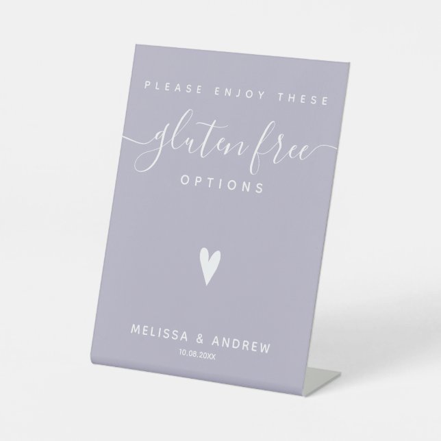 Herz & Elegante Script - Hochzeit glutenfreies Ess Sockelschild (Vorderseite)