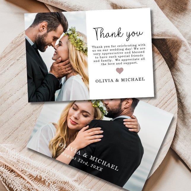 Herz Elegantes Script Foto Hochzeit Danke Karte (Von Creator hochgeladen)