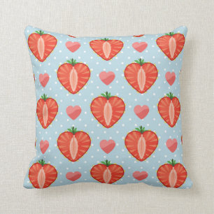 Herz Erdbeeren mit Punkten und Herzen Kissen
