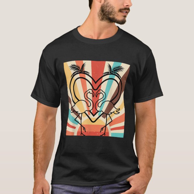 Herz Exotic Bird rosa Flamingos Retro Tropical S T-Shirt (Vorderseite)