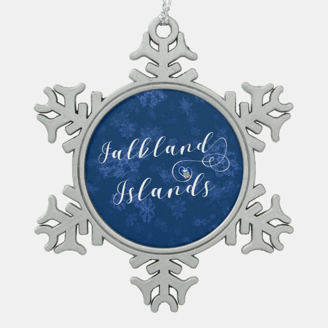Herz Falkland Islands Flag, Falkland Isles Schneeflocken Zinn-Ornament (Vorderseite)