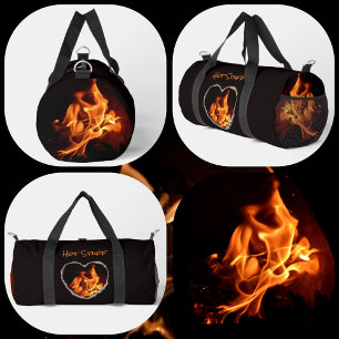 Herz Feuer Blazing Flammen Fotografy Black Duffle Bag