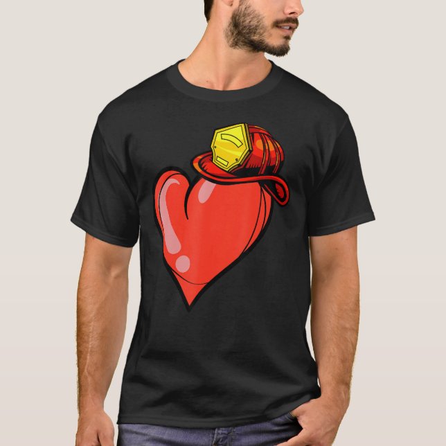 Herz Firefighter Valentinstag Cool Volunteer Fi T-Shirt (Vorderseite)