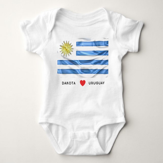 Herz-Flagge der Gewohnheits-I von Uruguay Baby Strampler (Vorderseite)