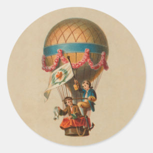 Herz-Flagge Heißluftballon Runder Aufkleber