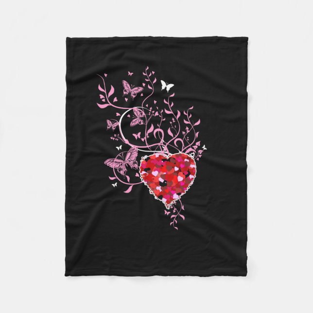 Herz-Floral Butterfly Art Fleecedecke (Vorderseite)